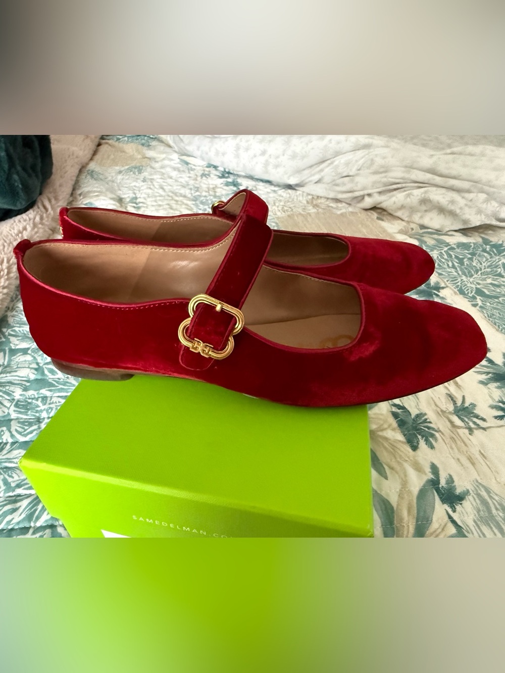 Sam Edelman Michaela Mary Jane flats in scarlet red velvet - Picture 7 of 11